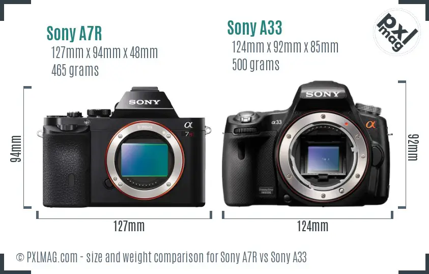 Sony A7R vs Sony A33 size comparison