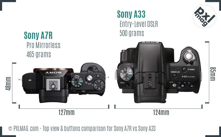 Sony A7R vs Sony A33 top view buttons comparison