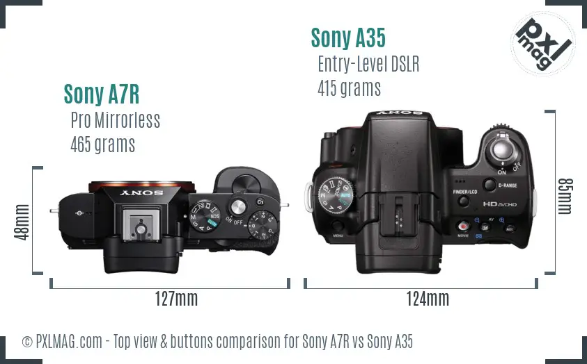 Sony A7R vs Sony A35 top view buttons comparison