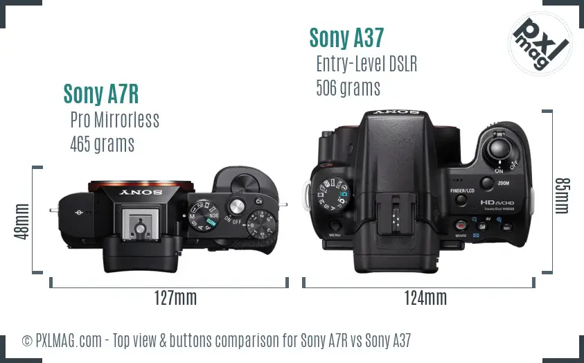 Sony A7R vs Sony A37 top view buttons comparison