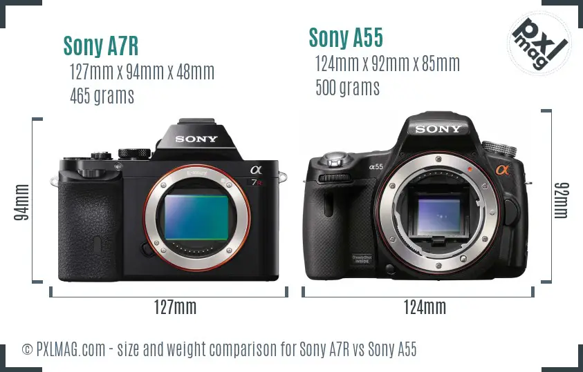 Sony A7R vs Sony A55 size comparison