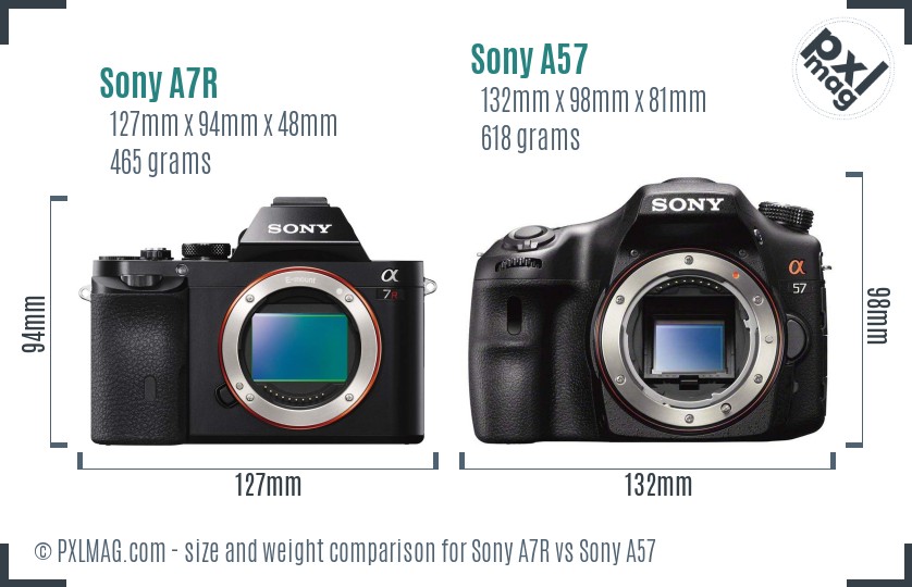 Sony A7R vs Sony A57 size comparison