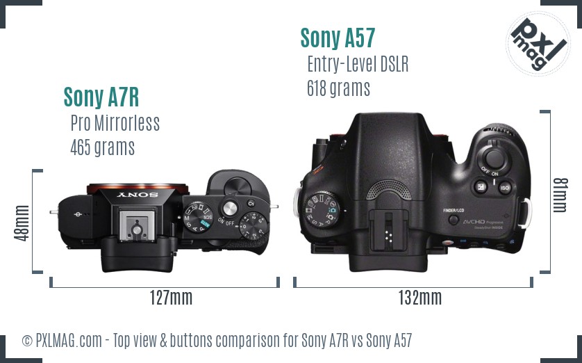 Sony A7R vs Sony A57 top view buttons comparison