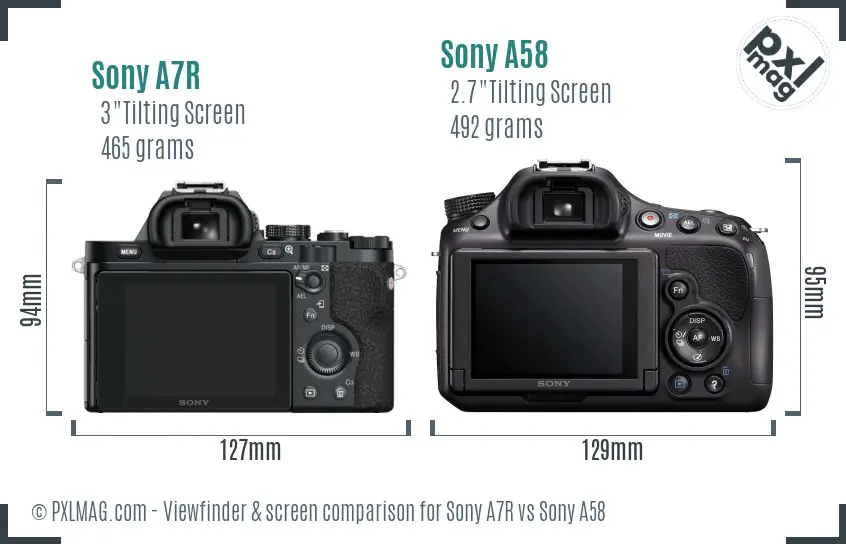Sony A7R vs Sony A58 Screen and Viewfinder comparison