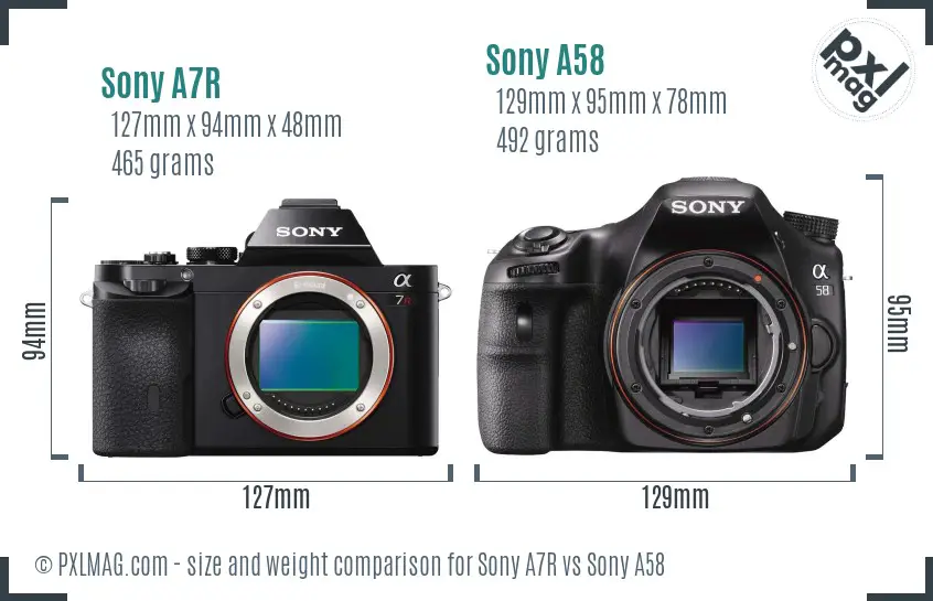 Sony A7R vs Sony A58 size comparison