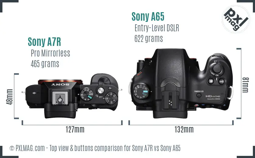 Sony A7R vs Sony A65 top view buttons comparison Sony A7R vs Sony A65 top view buttons comparison