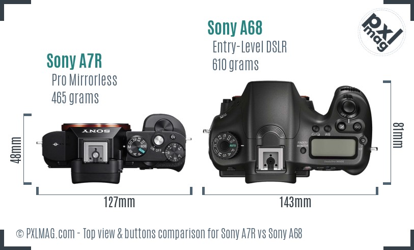 Sony A7R vs Sony A68 top view buttons comparison