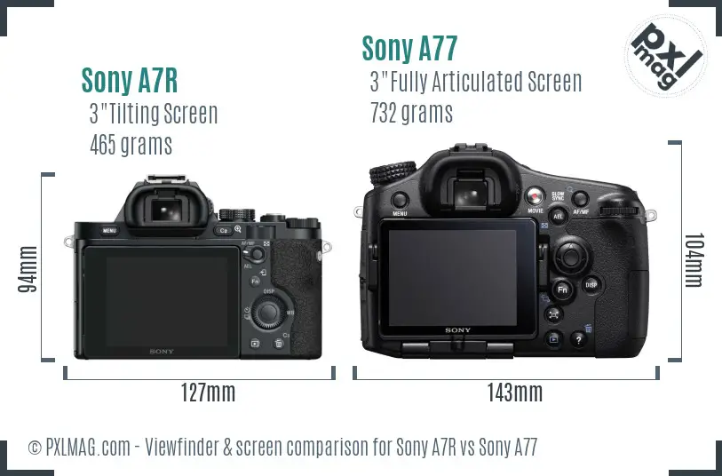 Sony A7R vs Sony A77 Screen and Viewfinder comparison Sony A7R vs Sony A77 Screen and Viewfinder comparison