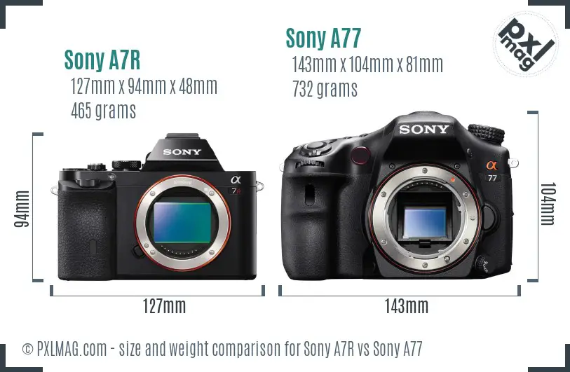 Sony A7R vs Sony A77 size comparison Sony A7R vs Sony A77 size comparison