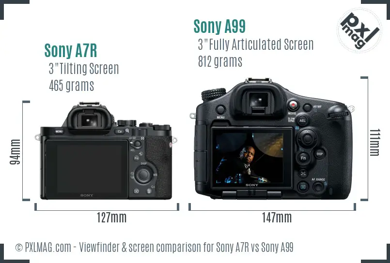 Sony A7R vs Sony A99 Screen and Viewfinder comparison