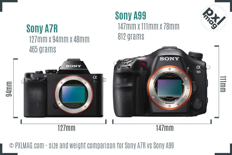 Sony A7R vs Sony A99 size comparison