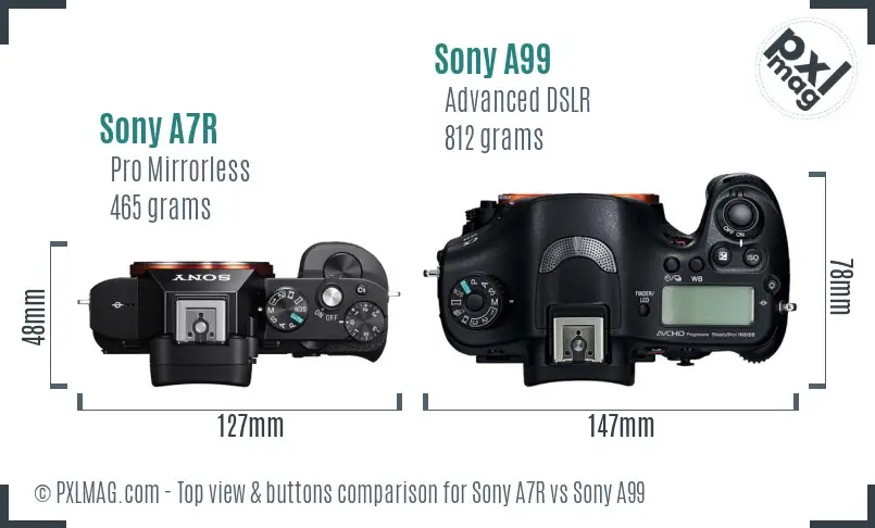 Sony A7R vs Sony A99 top view buttons comparison