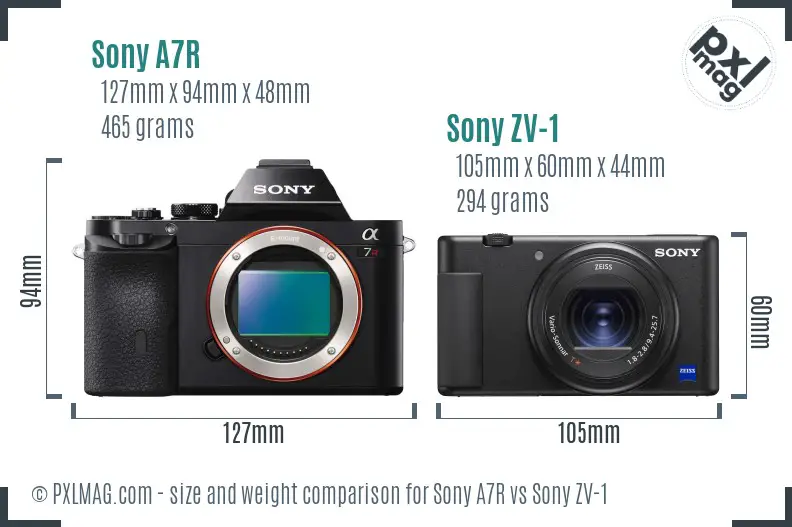Sony A7R vs Sony ZV-1 size comparison