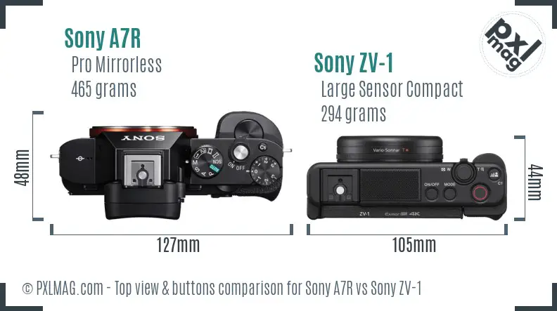 Sony A7R vs Sony ZV-1 top view buttons comparison