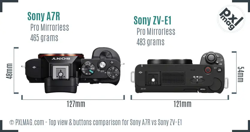 Sony A7R vs Sony ZV-E1 top view buttons comparison