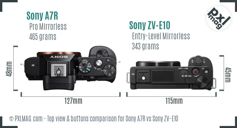 Sony A7R vs Sony ZV-E10 top view buttons comparison