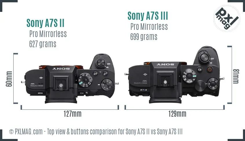 Sony A7S II vs Sony A7S III top view buttons comparison