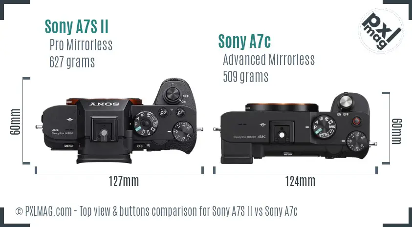 Sony A7S II vs Sony A7c top view buttons comparison