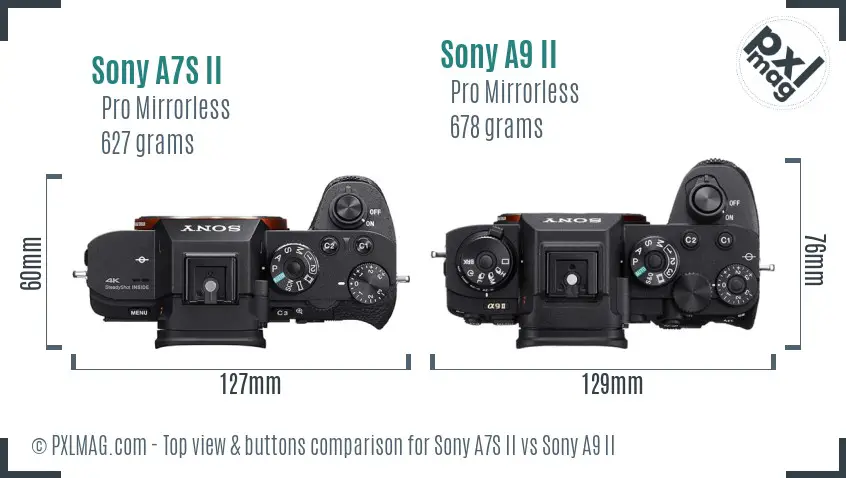 Sony A7S II vs Sony A9 II top view buttons comparison