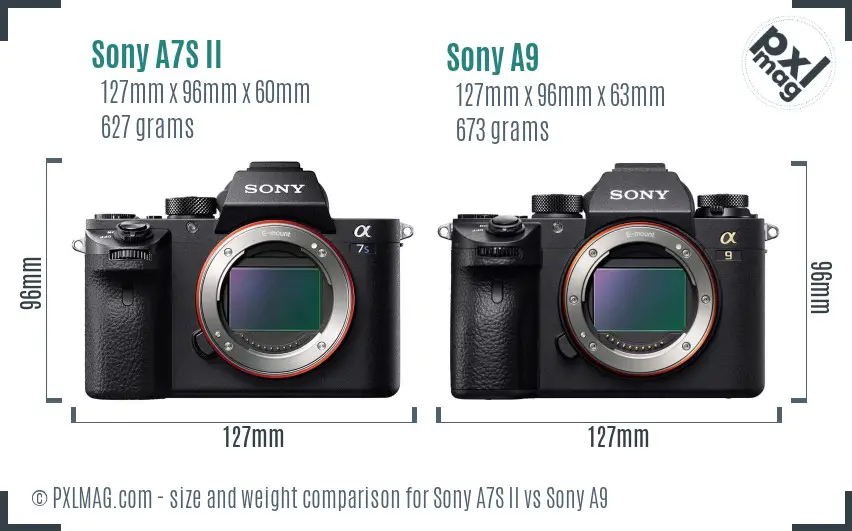 Sony A7S II vs Sony A9 size comparison