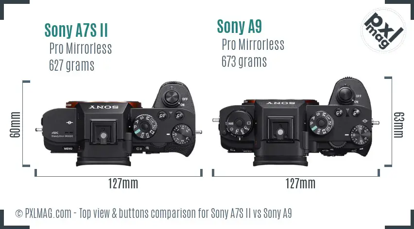 Sony A7S II vs Sony A9 top view buttons comparison