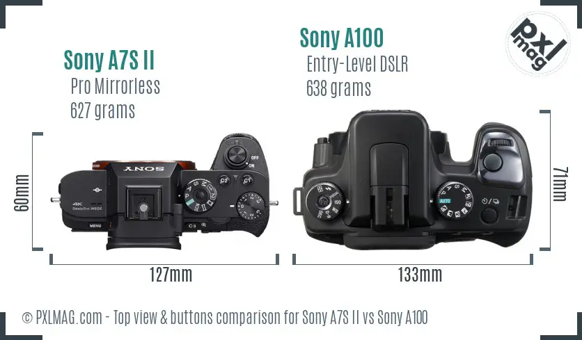 Sony A7S II vs Sony A100 top view buttons comparison
