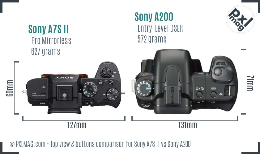 Sony A7S II vs Sony A200 top view buttons comparison