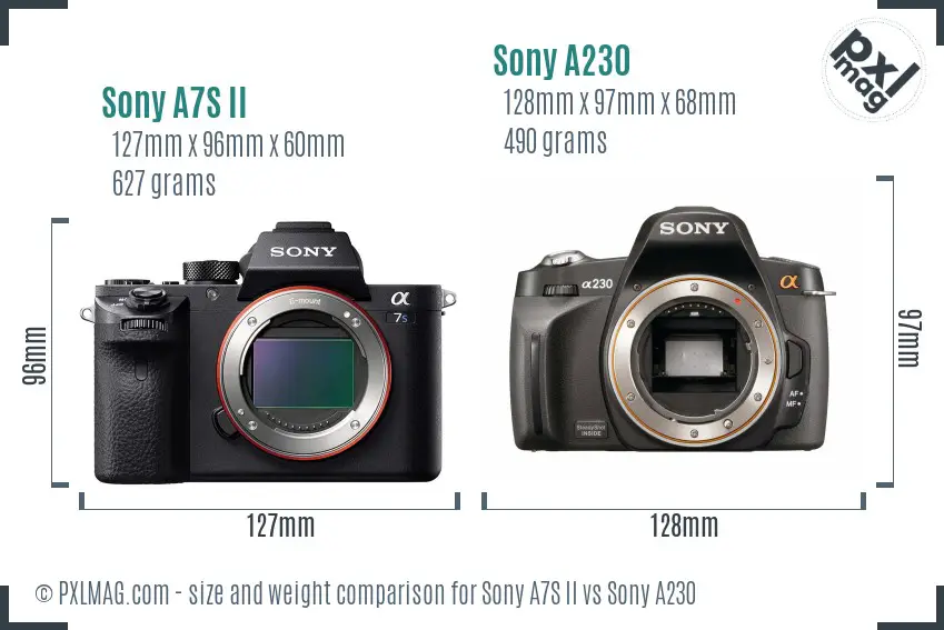 Sony A7S II vs Sony A230 size comparison