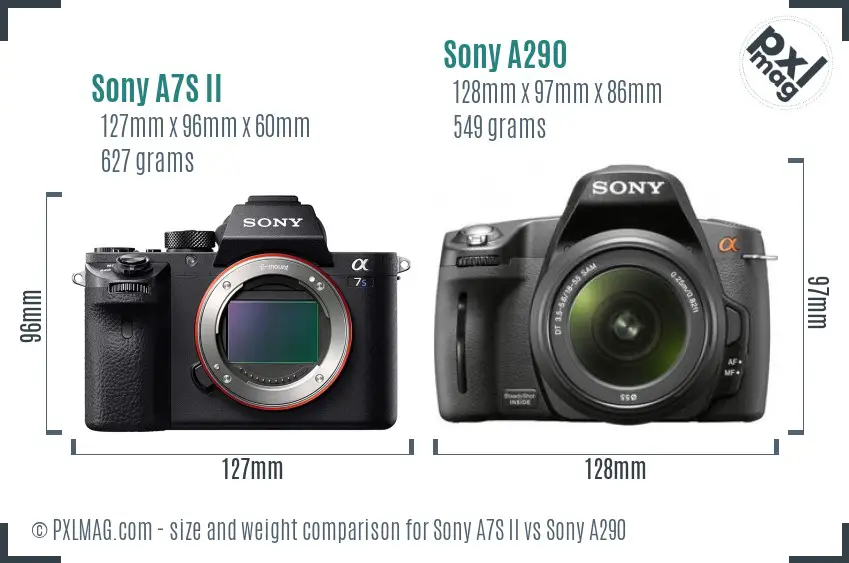 Sony A7S II vs Sony A290 size comparison