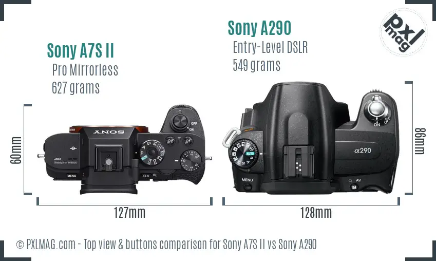 Sony A7S II vs Sony A290 top view buttons comparison