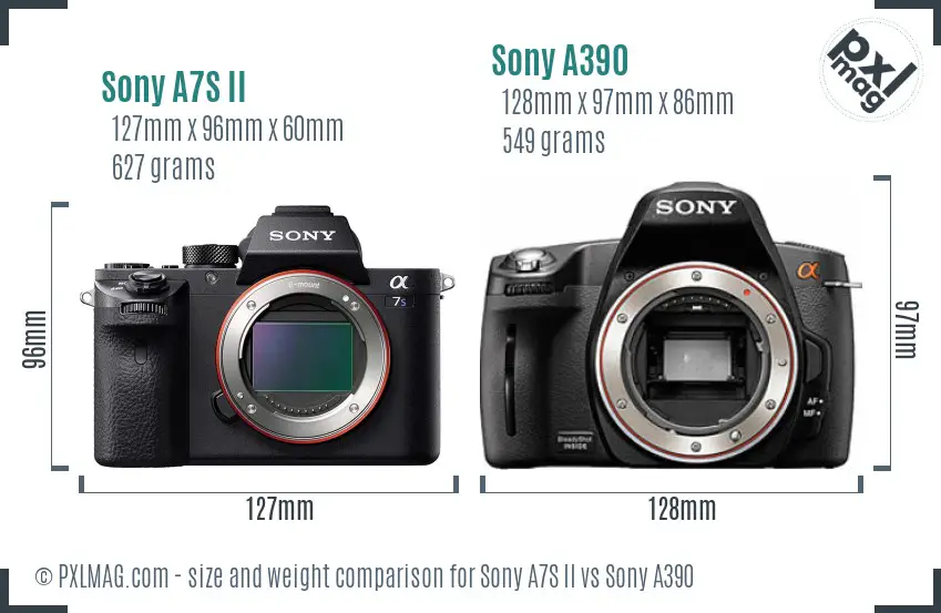 Sony A7S II vs Sony A390 size comparison