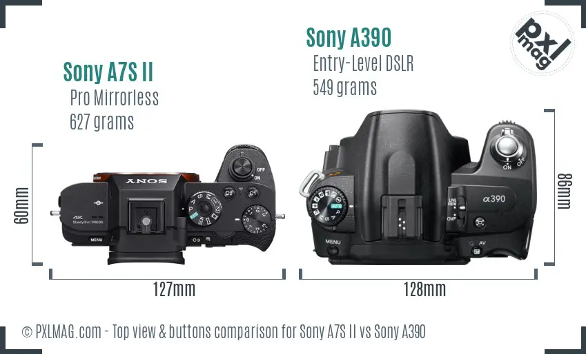 Sony A7S II vs Sony A390 top view buttons comparison