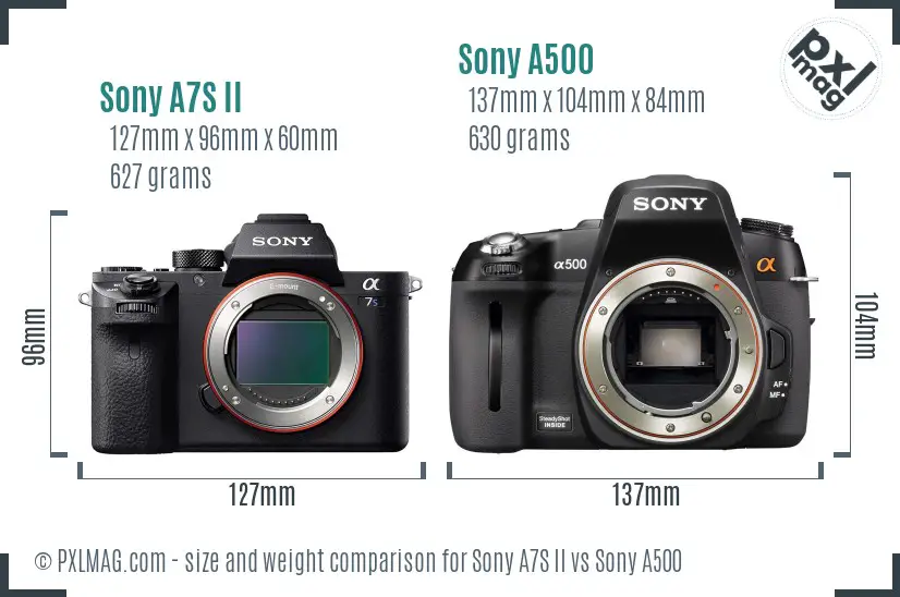 Sony A7S II vs Sony A500 size comparison