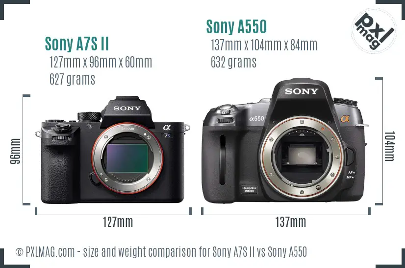 Sony A7S II vs Sony A550 size comparison