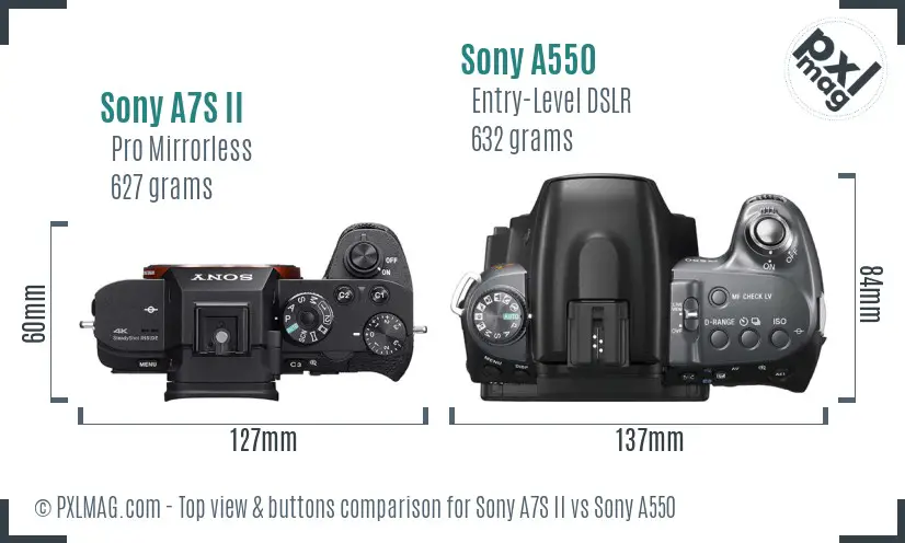 Sony A7S II vs Sony A550 top view buttons comparison