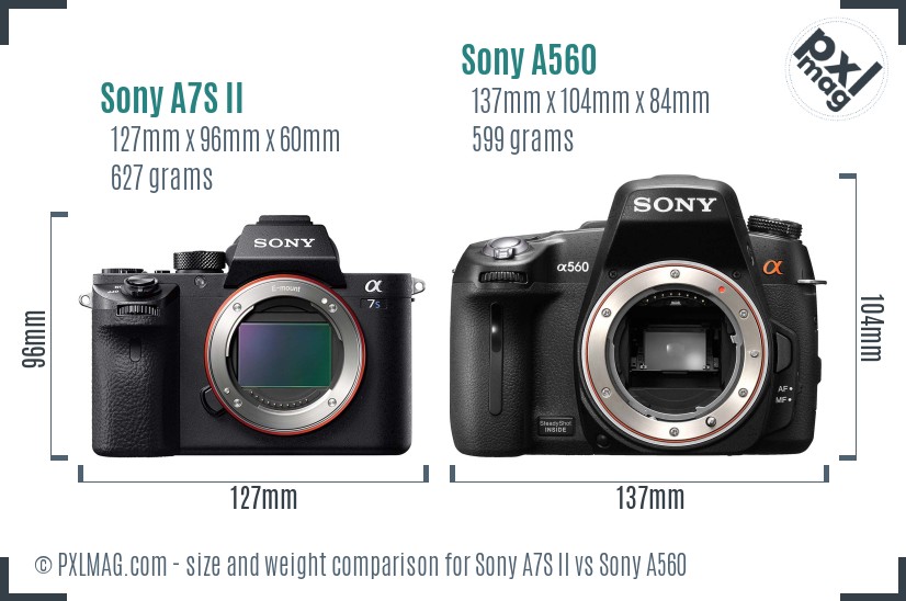 Sony A7S II vs Sony A560 size comparison Sony A7S II vs Sony A560 size comparison