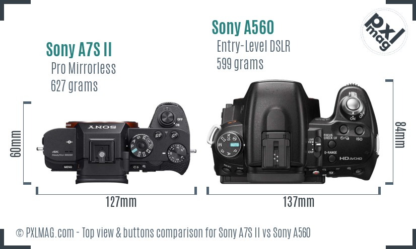 Sony A7S II vs Sony A560 top view buttons comparison