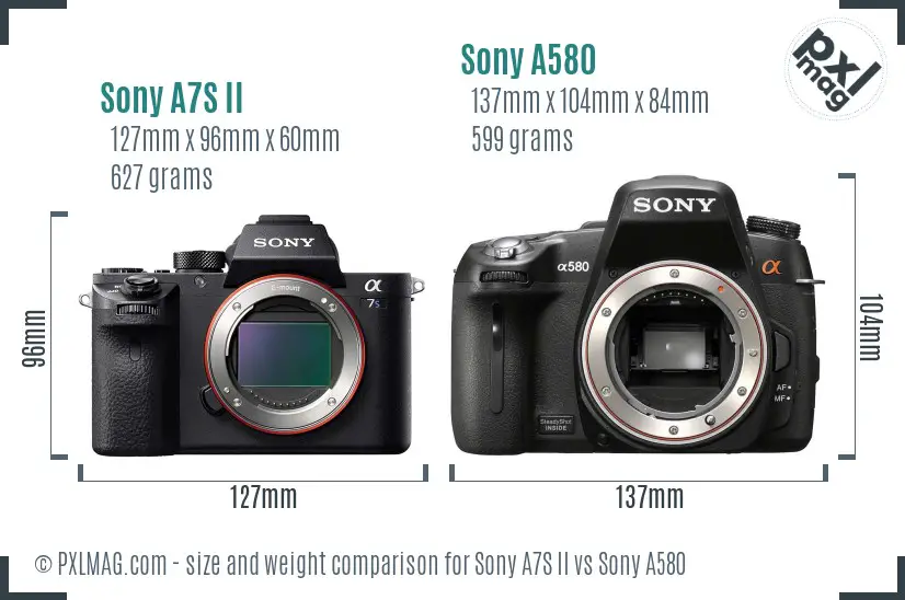 Sony A7S II vs Sony A580 size comparison Sony A7S II vs Sony A580 size comparison