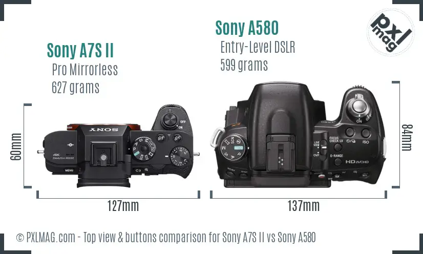 Sony A7S II vs Sony A580 top view buttons comparison Sony A7S II vs Sony A580 top view buttons comparison
