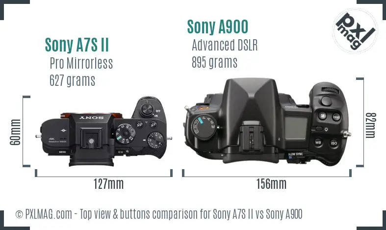 Sony A7S II vs Sony A900 top view buttons comparison