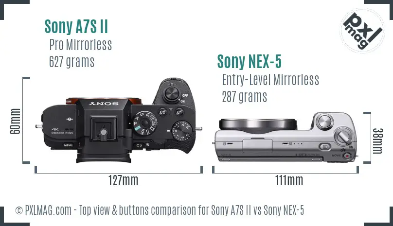 Sony A7S II vs Sony NEX-5 top view buttons comparison