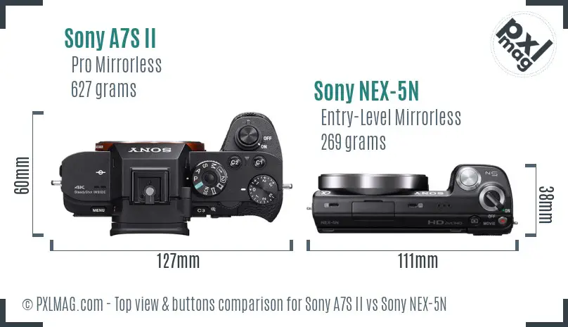 Sony A7S II vs Sony NEX-5N top view buttons comparison Sony A7S II vs Sony NEX-5N top view buttons comparison