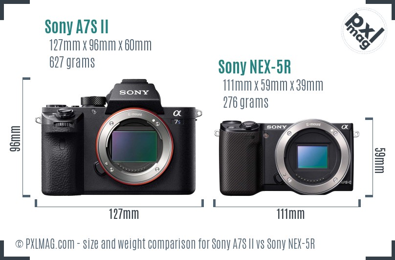 Sony A7S II vs Sony NEX-5R size comparison