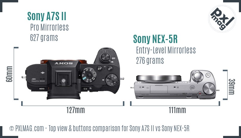 Sony A7S II vs Sony NEX-5R top view buttons comparison