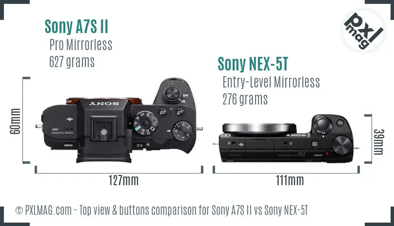 Sony A7S II vs Sony NEX-5T top view buttons comparison