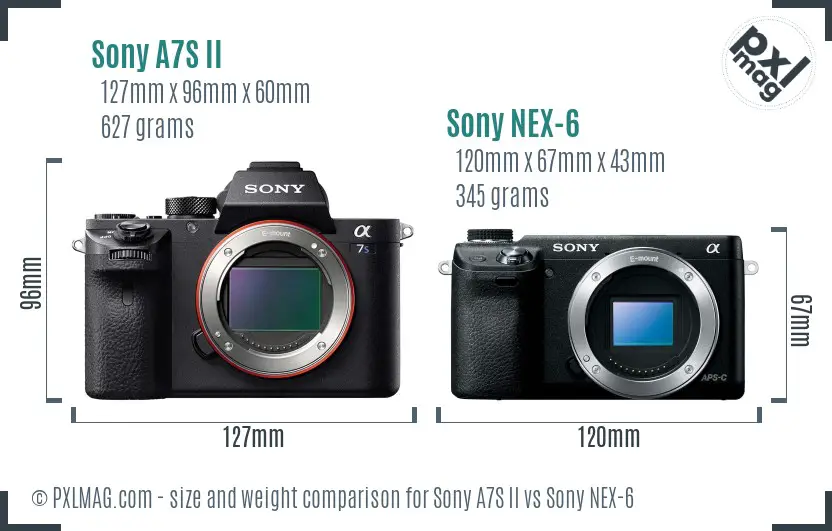 Sony A7S II vs Sony NEX-6 size comparison