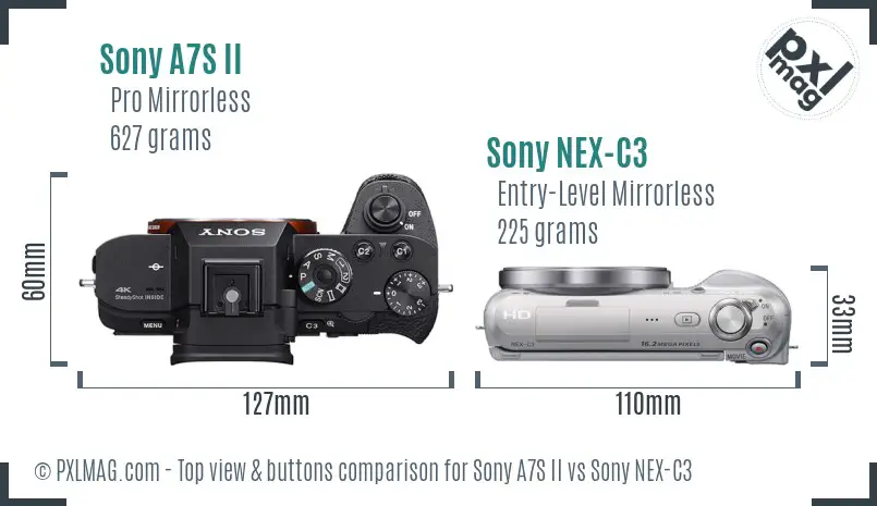 Sony A7S II vs Sony NEX-C3 top view buttons comparison