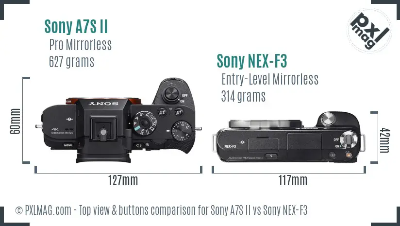 Sony A7S II vs Sony NEX-F3 top view buttons comparison