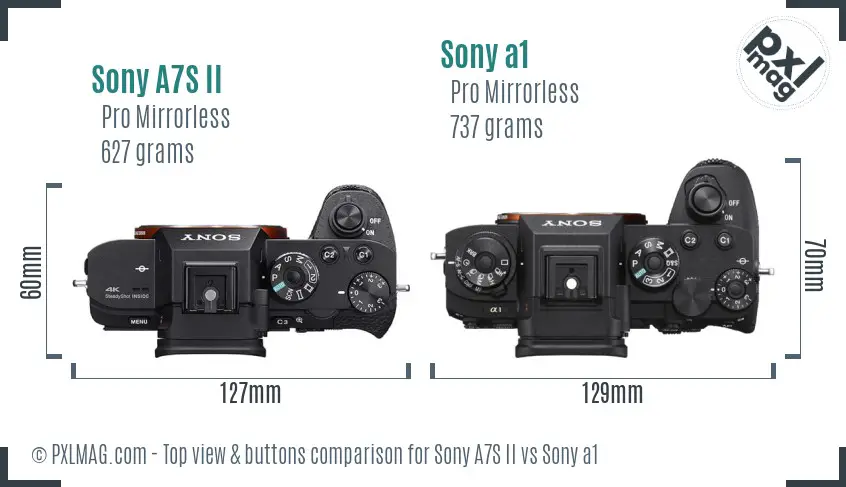 Sony A7S II vs Sony a1 top view buttons comparison
