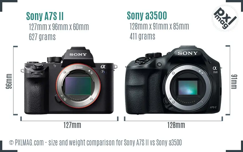 Sony A7S II vs Sony a3500 size comparison
